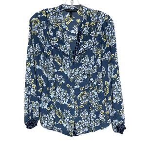 WHBM Honey Floral Blouse 4 Boho Bloomcore Feminine Leopard Trim Cinched Sleeve